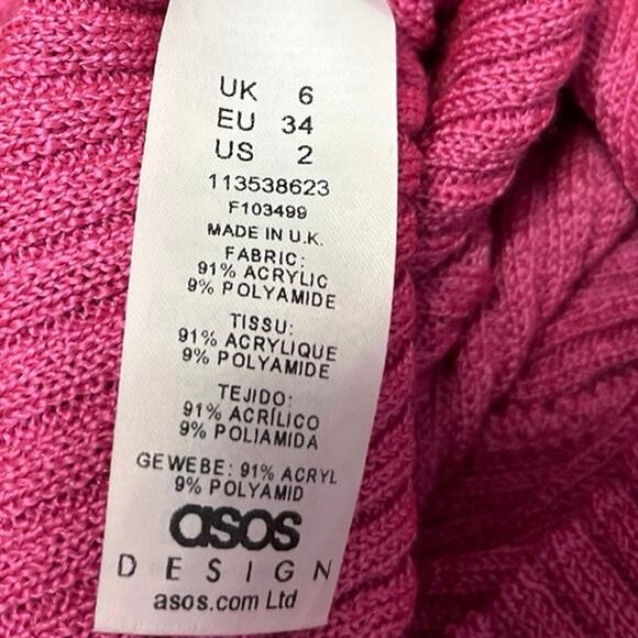 ASOS Design Pink Ribbed Knit Collared Button Down Cardigan Sweater Top Size 2 - Picture 4 of 4